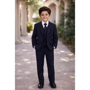 NEW Boys First Holy Communion Suit Size 7 - Navy 5 Piece w/Garment Bag